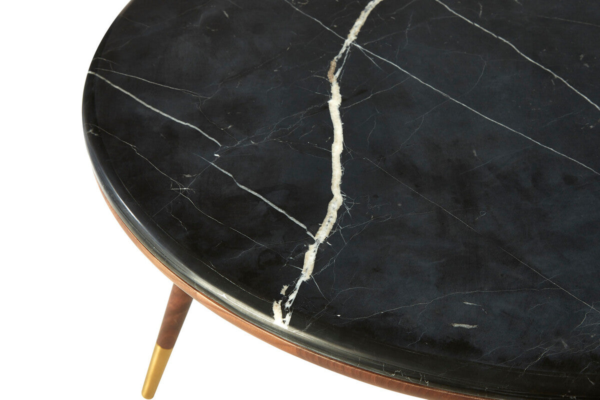 Orsina Kenso Round Coffee Table – Grey Marble Top & Walnut Wood