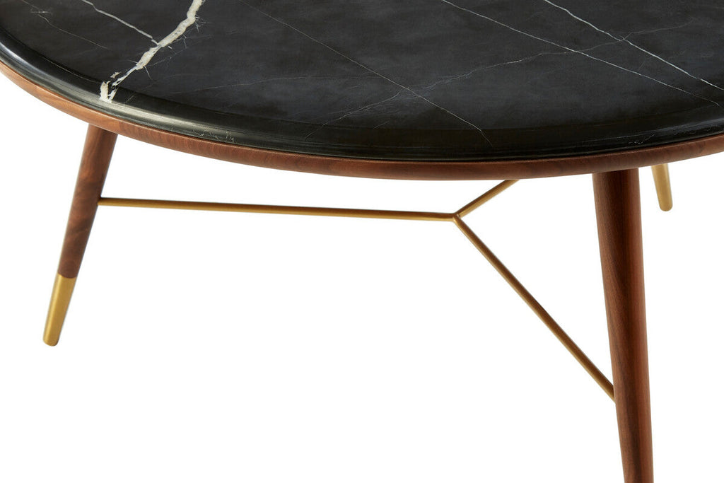 Orsina Kenso Round Coffee Table – Grey Marble Top & Walnut Wood