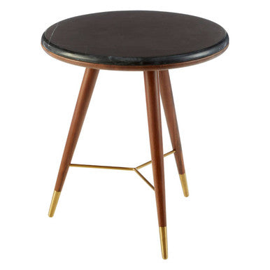 Orsina Kenso Round End Table – Grey Marble Top & Walnut Wood Frame