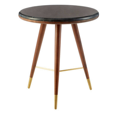 Orsina Kenso Round End Table – Grey Marble Top & Walnut Wood Frame