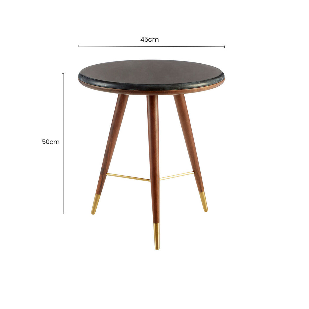 Orsina Kenso Round End Table – Grey Marble Top & Walnut Wood Frame