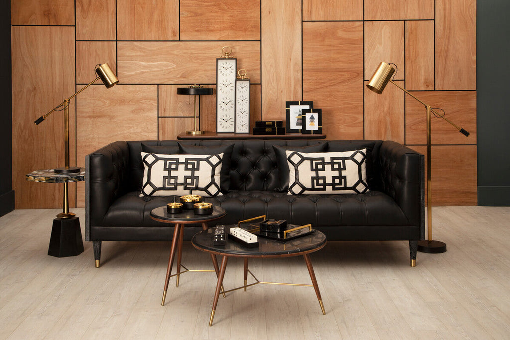 Orsina Kenso Round End Table – Grey Marble Top & Walnut Wood Frame