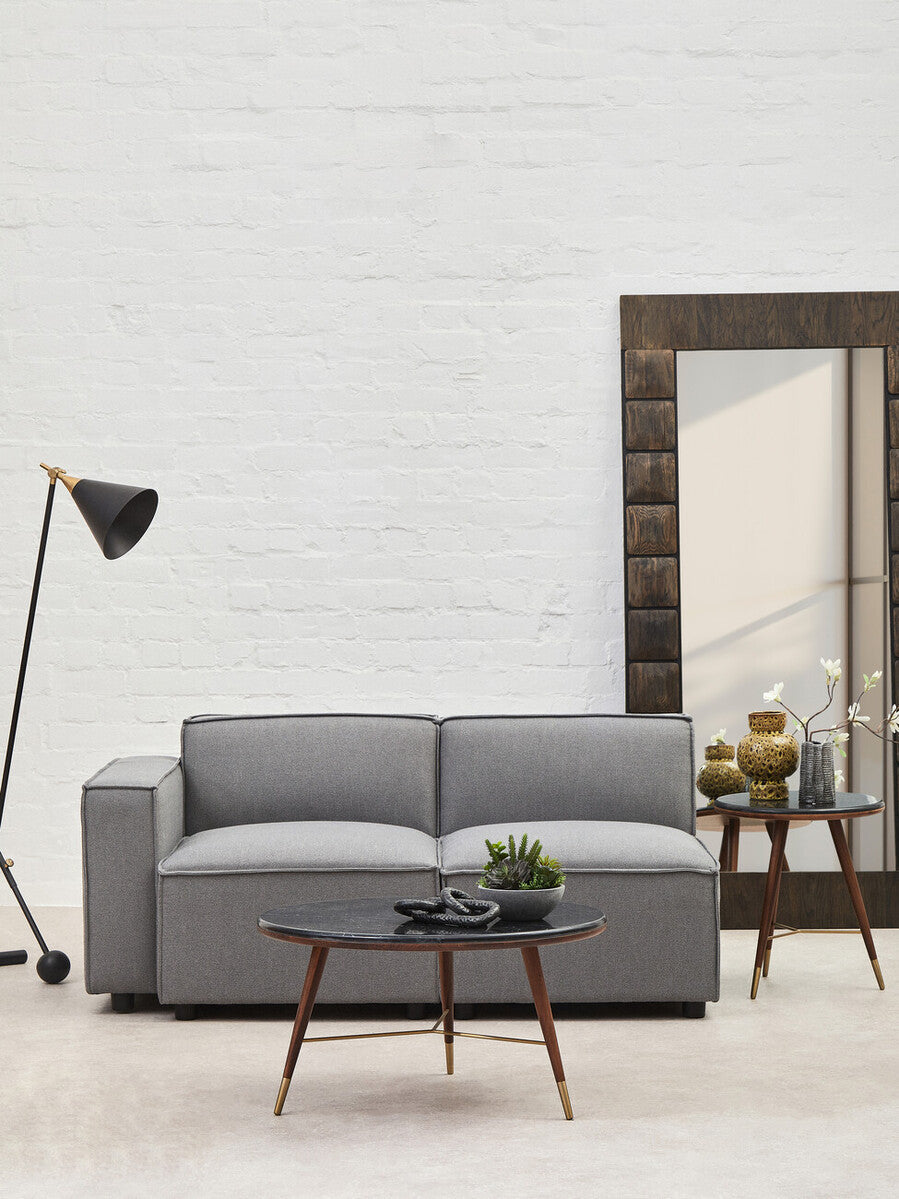 Orsina Kenso Round End Table – Grey Marble Top & Walnut Wood Frame