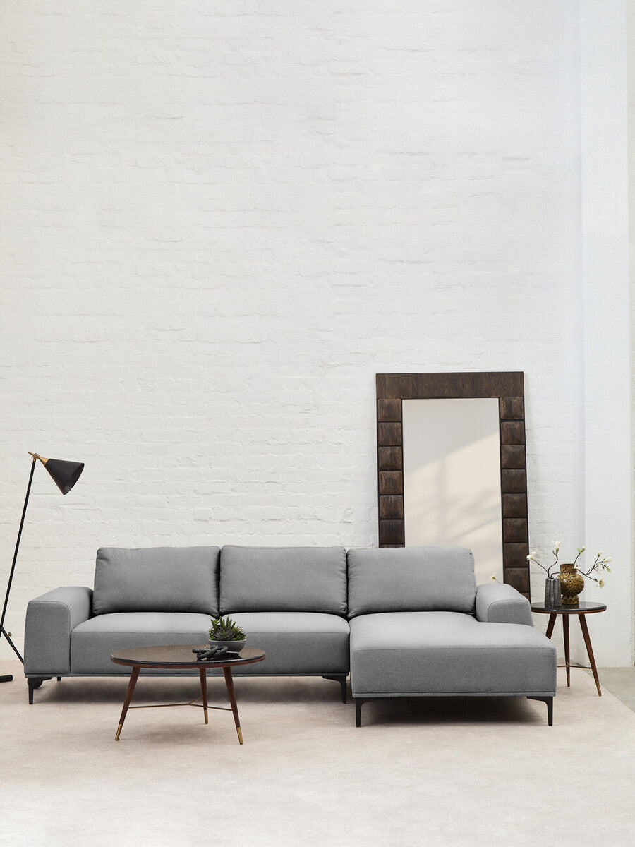 Orsina Kenso Round End Table – Grey Marble Top & Walnut Wood Frame