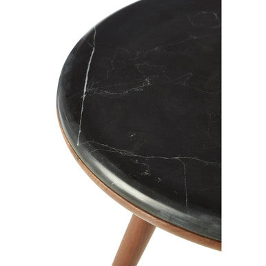 Orsina Kenso Round End Table – Grey Marble Top & Walnut Wood Frame