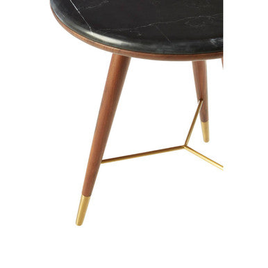 Orsina Kenso Round End Table – Grey Marble Top & Walnut Wood Frame