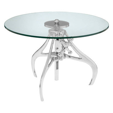 Orsina Maxi Height Adjustable Glass and Silver Metal Crank Table