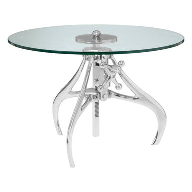 Orsina Maxi Height Adjustable Glass and Silver Metal Crank Table