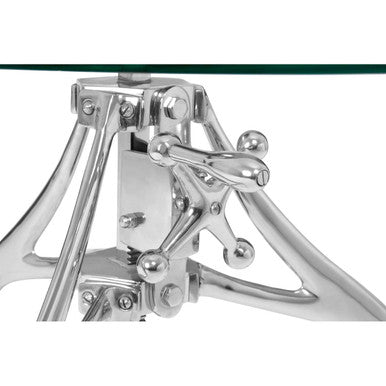 Orsina Maxi Height Adjustable Glass and Silver Metal Crank Table