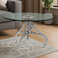 Orsina Maxi Height Adjustable Glass and Silver Metal Crank Table