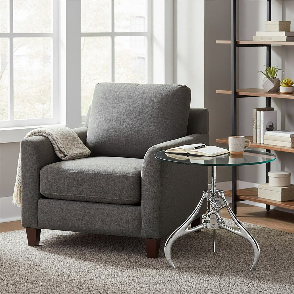 Orsina Maxi Height Adjustable Glass and Silver Metal Crank Table