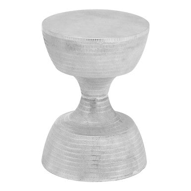 Orsina Matin Small Silver Aluminium Side Table – Hourglass Accent
