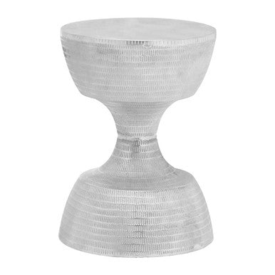 Orsina Matin Small Silver Aluminium Side Table – Hourglass Accent