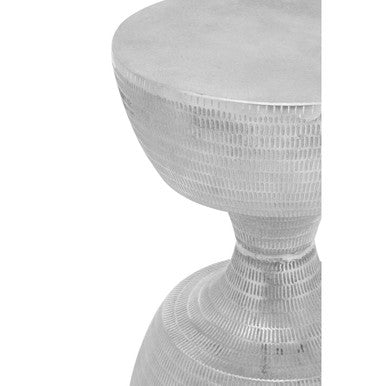 Orsina Matin Small Silver Aluminium Side Table – Hourglass Accent