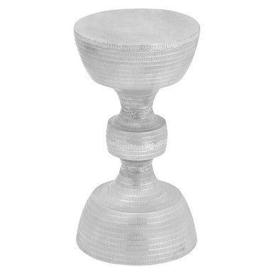 Orsina Matin Silver Hourglass Aluminium Side Table with Engraved Detail