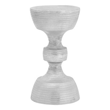Orsina Matin Silver Hourglass Aluminium Side Table with Engraved Detail