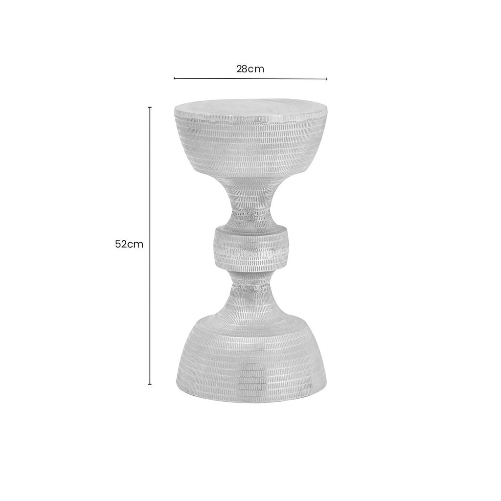 Orsina Matin Silver Hourglass Aluminium Side Table with Engraved Detail