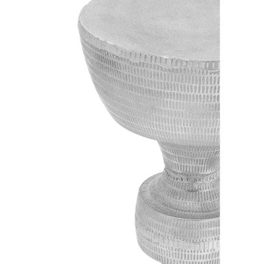 Orsina Matin Silver Hourglass Aluminium Side Table with Engraved Detail