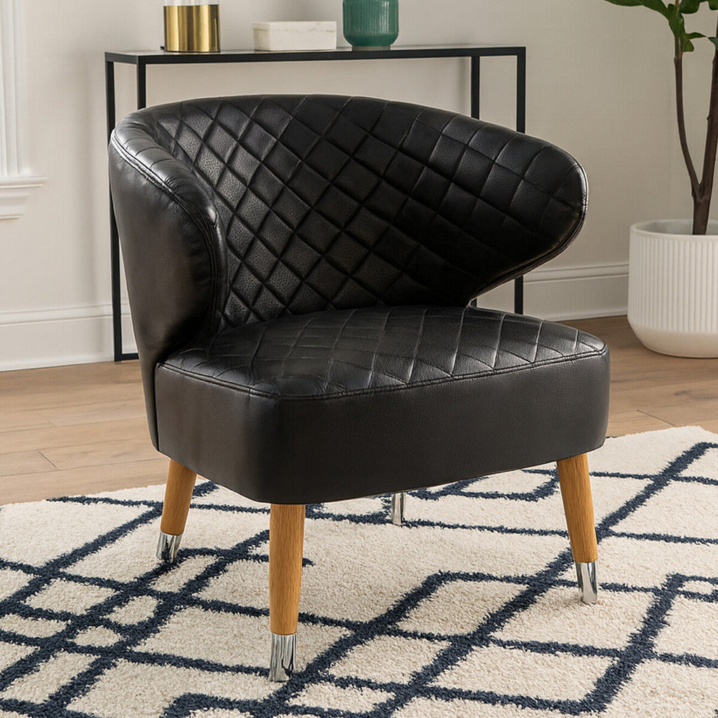 Orsina Richy Black Leather Effect Wingback Accent Chair with Birch Legs