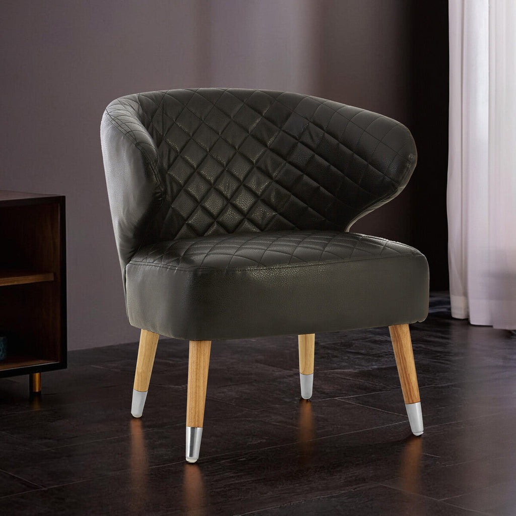 Orsina Richy Black Leather Effect Wingback Accent Chair with Birch Legs