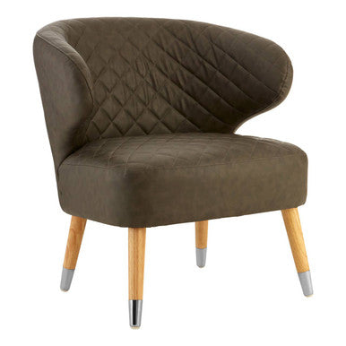 Orsina Richy Brown Faux Leather Wingback Accent Chair with Birchwood Legs