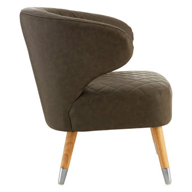 Orsina Richy Brown Faux Leather Wingback Accent Chair with Birchwood Legs