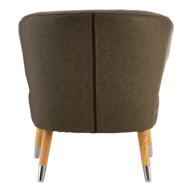 Orsina Richy Brown Faux Leather Wingback Accent Chair with Birchwood Legs