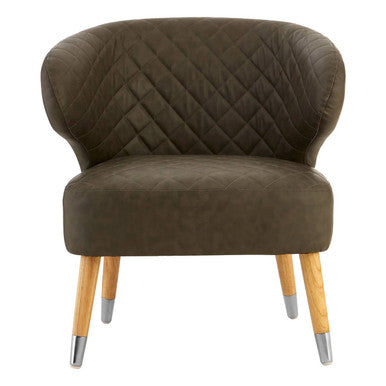 Orsina Richy Brown Faux Leather Wingback Accent Chair with Birchwood Legs