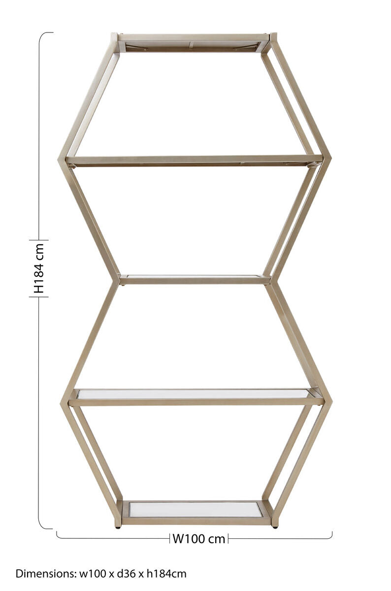 Orsina Roana Hexa Shelf Unit – Gold Geometric Mirrored Wall Display
