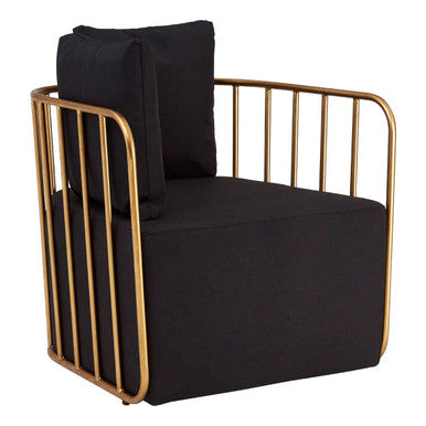 Orsina Rosina Black Linen Accent Chair – Modern Gold Frame Seating