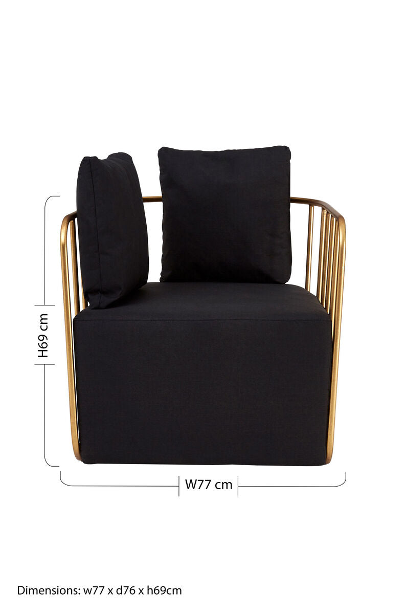 Orsina Rosina Black Linen Accent Chair – Modern Gold Frame Seating