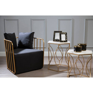 Orsina Rosina Black Linen Accent Chair – Modern Gold Frame Seating