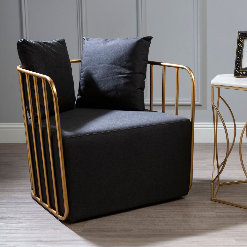 Orsina Rosina Black Linen Accent Chair – Modern Gold Frame Seating