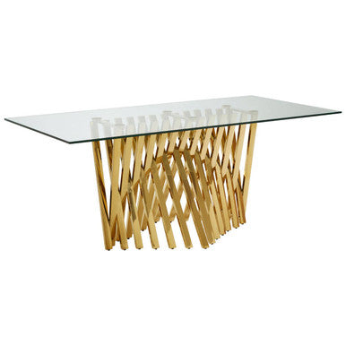 Orsina Arezzo Glass Top Dining Table | Reflective Gold Frame