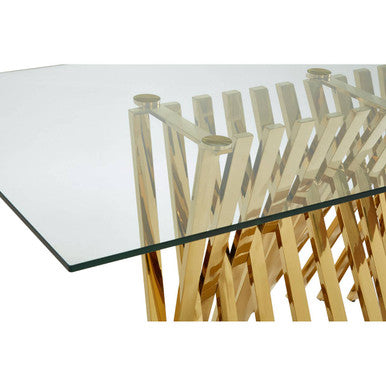 Orsina Arezzo Glass Top Dining Table | Reflective Gold Frame