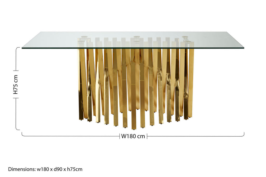 Orsina Arezzo Glass Top Dining Table | Reflective Gold Frame