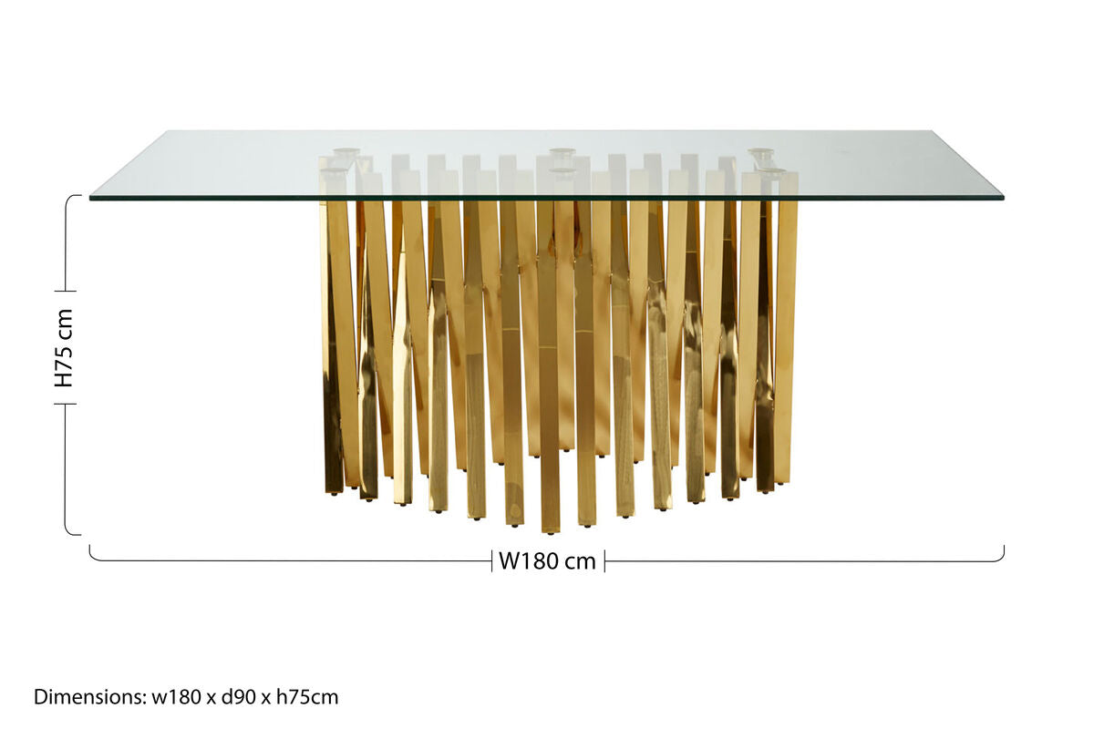 Orsina Arezzo Glass Top Dining Table | Reflective Gold Frame
