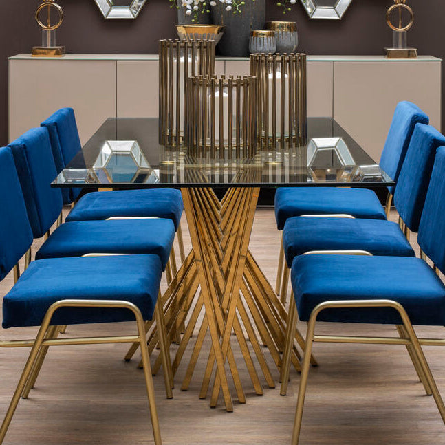 Orsina Arezzo Glass Top Dining Table | Reflective Gold Frame