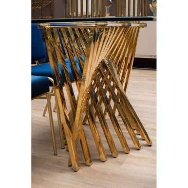 Orsina Arezzo Glass Top Dining Table | Reflective Gold Frame