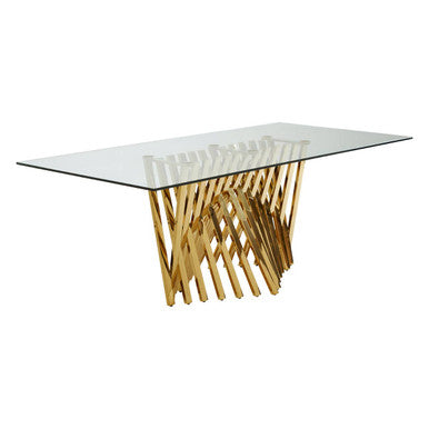 Orsina Arezzo Glass Dining Table | Clear Top & Gold Stainless Frame