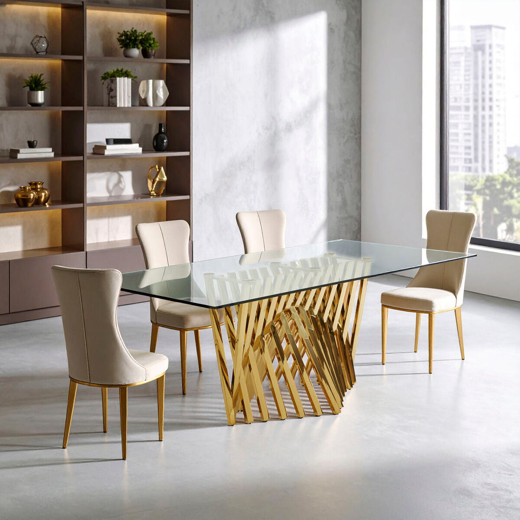 Orsina Arezzo Glass Dining Table | Clear Top & Gold Stainless Frame