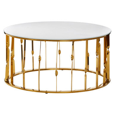 Orsina Arezzo Round Coffee Table – White Tempered Glass & Gold Frame