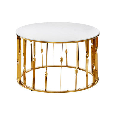 Orsina Arezzo Round Coffee Table – White Tempered Glass & Gold Frame