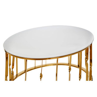 Orsina Arezzo Round Coffee Table – White Tempered Glass & Gold Frame
