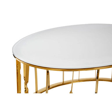 Orsina Arezzo Round Coffee Table – White Tempered Glass & Gold Frame