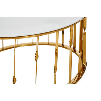 Orsina Arezzo Round Coffee Table – White Tempered Glass & Gold Frame