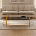 Orsina Arezzo Two-Tier Black Glass Coffee Table with Gold Hexagonal Frame