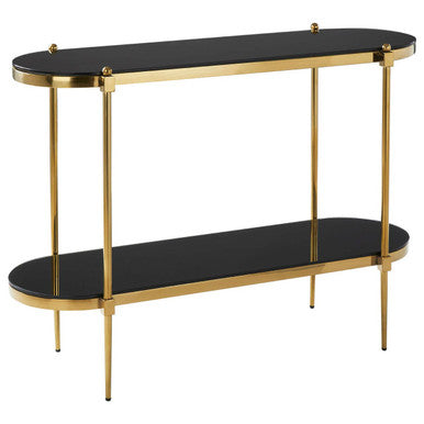 Orsina Arezzo 2-Tier Console Table | Gold & Black Tempered Glass