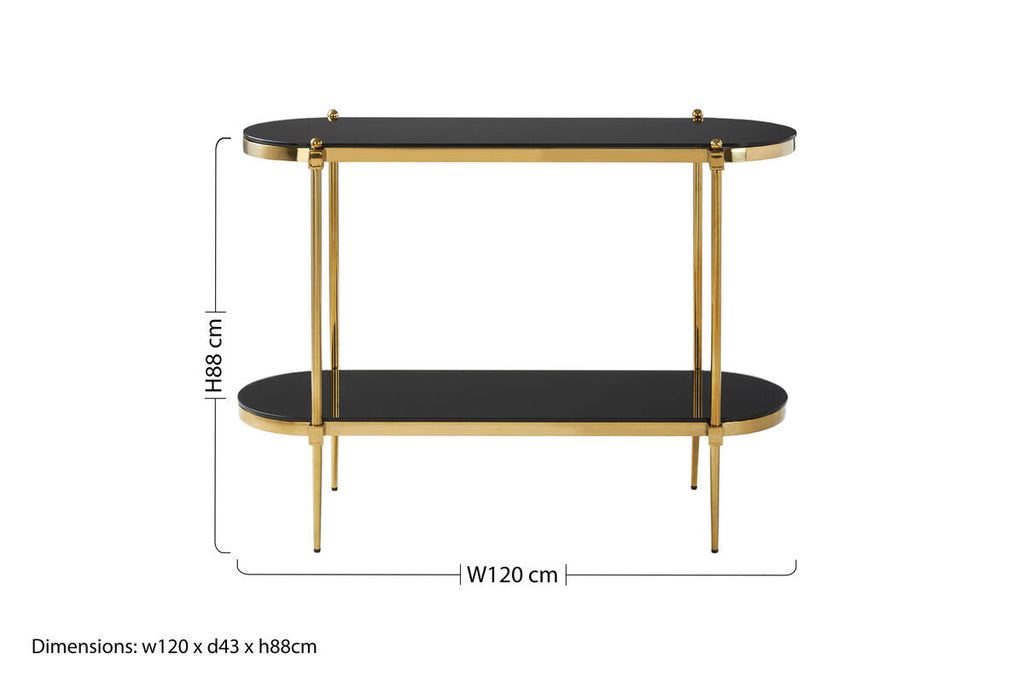 Orsina Arezzo 2-Tier Console Table | Gold & Black Tempered Glass