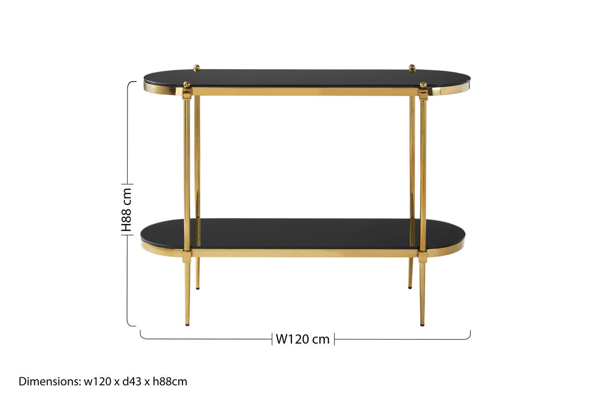 Orsina Arezzo 2-Tier Console Table | Gold & Black Tempered Glass